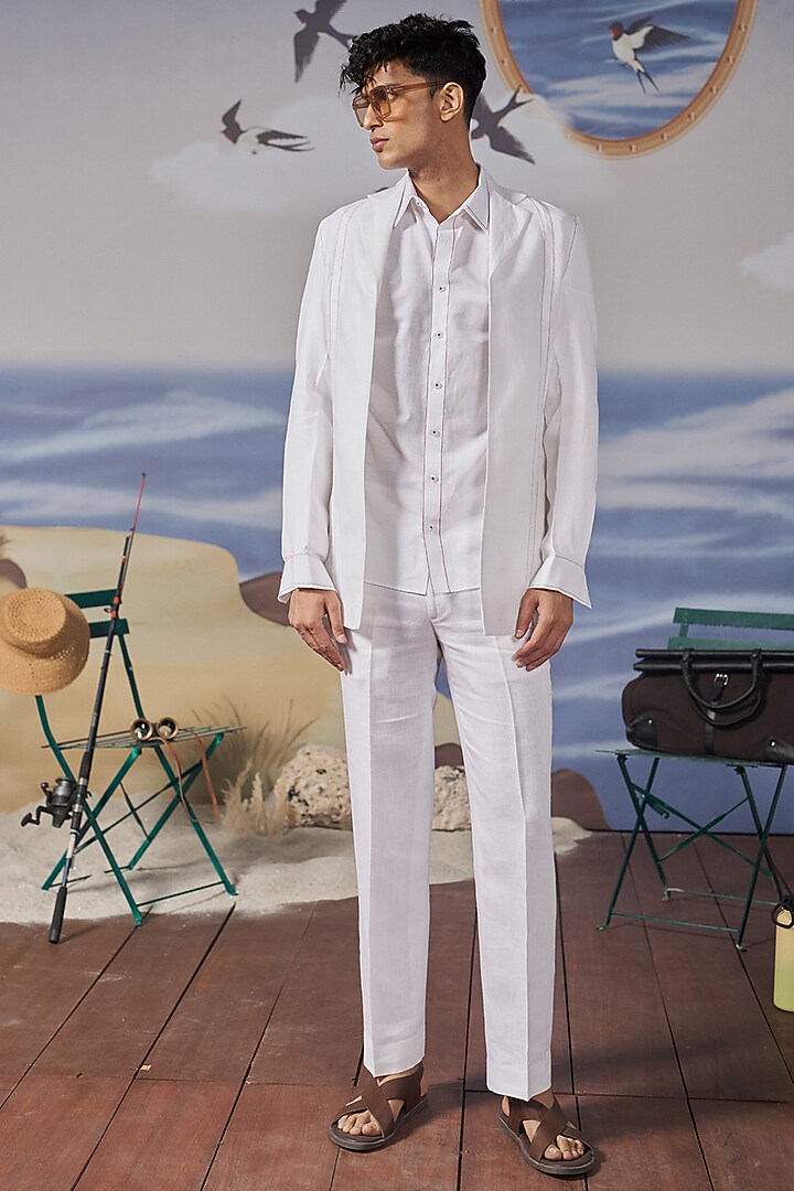 White Linen Blazer Set by Philocaly at Pernia's Pop Up Shop