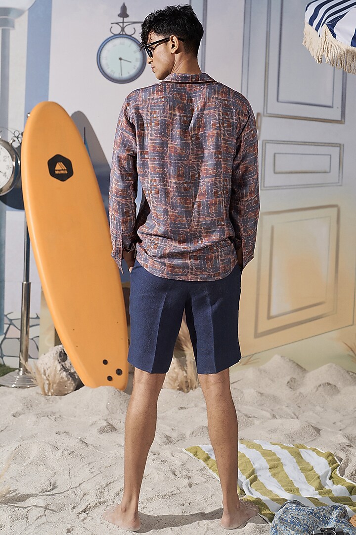Ink Blue Linen Party Wear Shirt by Philocaly at Pernia's Pop Up Shop