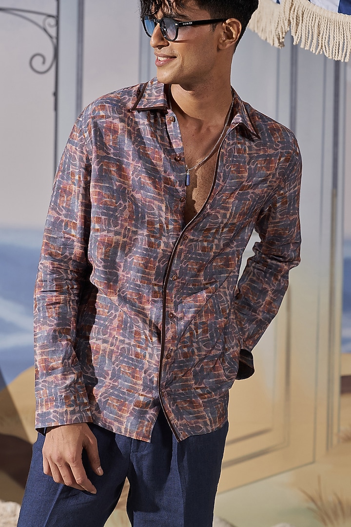 Ink Blue Linen Party Wear Shirt by Philocaly at Pernia's Pop Up Shop