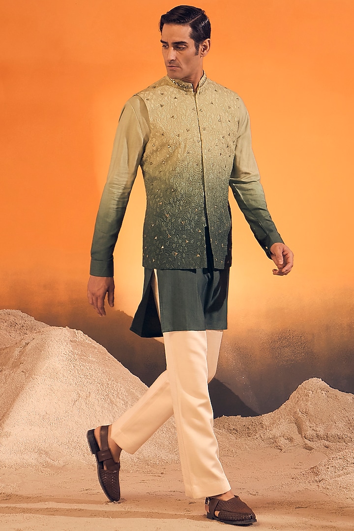 Green Ombre Cotton Silk Kurta by Philocaly at Pernia's Pop Up Shop