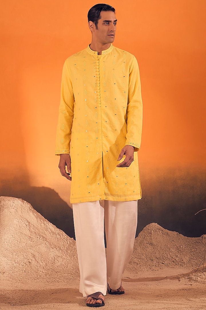 Sunshine Yellow Cotton Silk Kurta by Philocaly at Pernia's Pop Up Shop