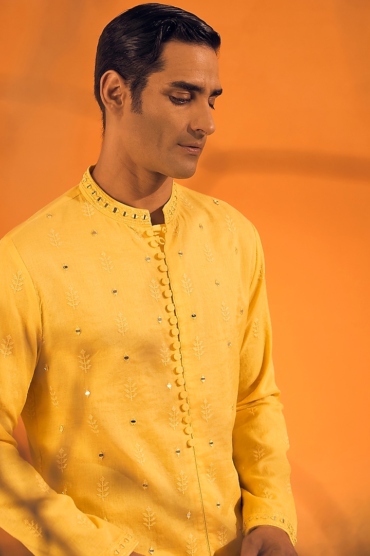 Sunshine Yellow Cotton Silk Kurta by Philocaly at Pernia's Pop Up Shop