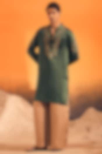 Forest Green Raw Silk Satin Kurta by Philocaly at Pernia's Pop Up Shop