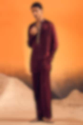 Wine Raw Silk Satin Kurta by Philocaly at Pernia's Pop Up Shop