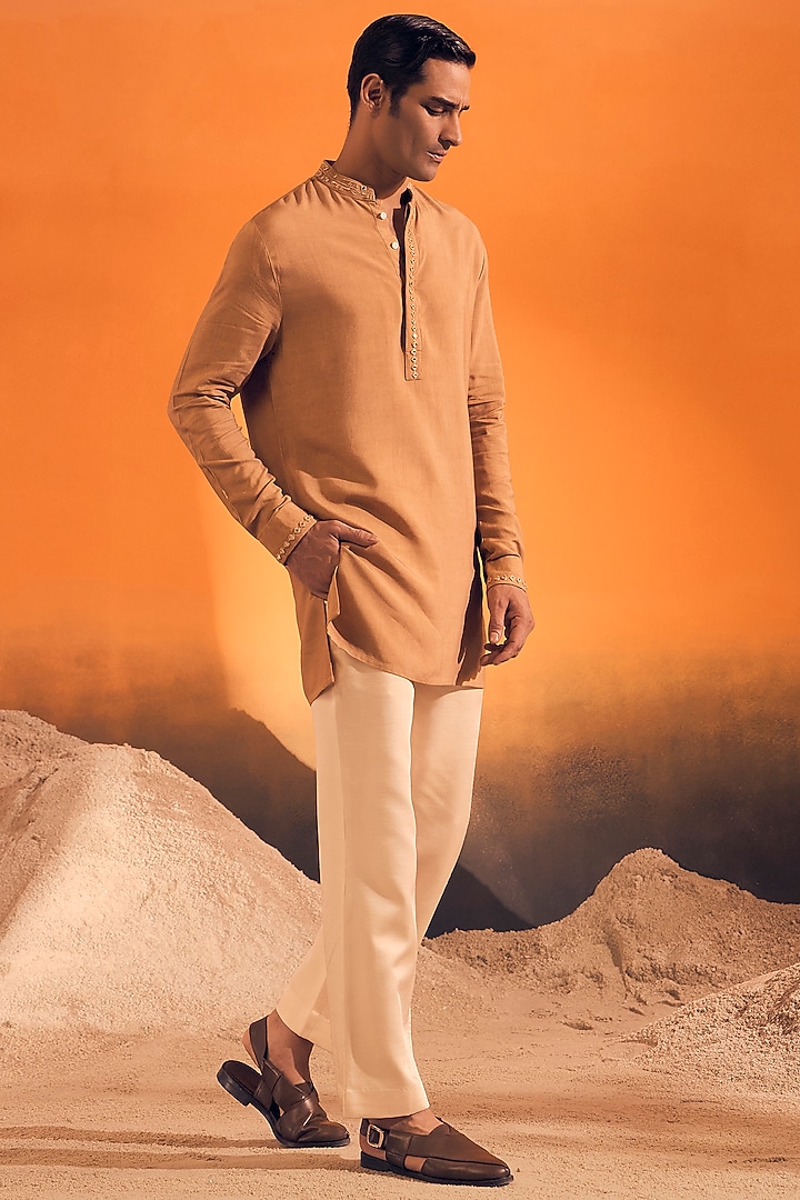 Caramel Brown Cotton Kurta by Philocaly at Pernia's Pop Up Shop