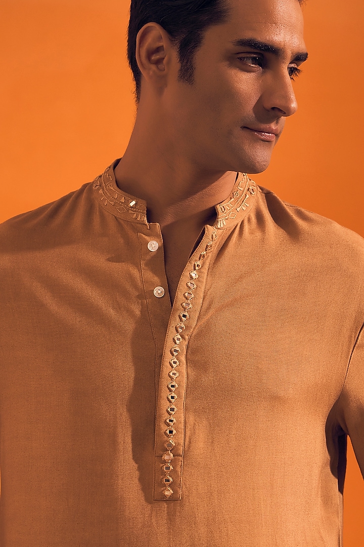 Caramel Brown Cotton Kurta by Philocaly at Pernia's Pop Up Shop