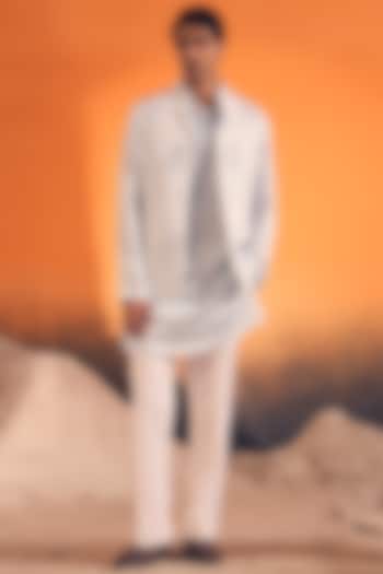 Baby Blue Raw Silk Satin Mirror Embroidered Bundi Jacket Set by Philocaly at Pernia's Pop Up Shop