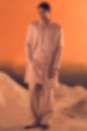 Dusty Pink Raw Silk Satin Embroidered Wedding Indowestern Set by Philocaly at Pernia's Pop Up Shop