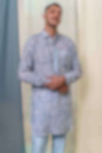 Blue Linen Floral Printed Kurta by Philocaly