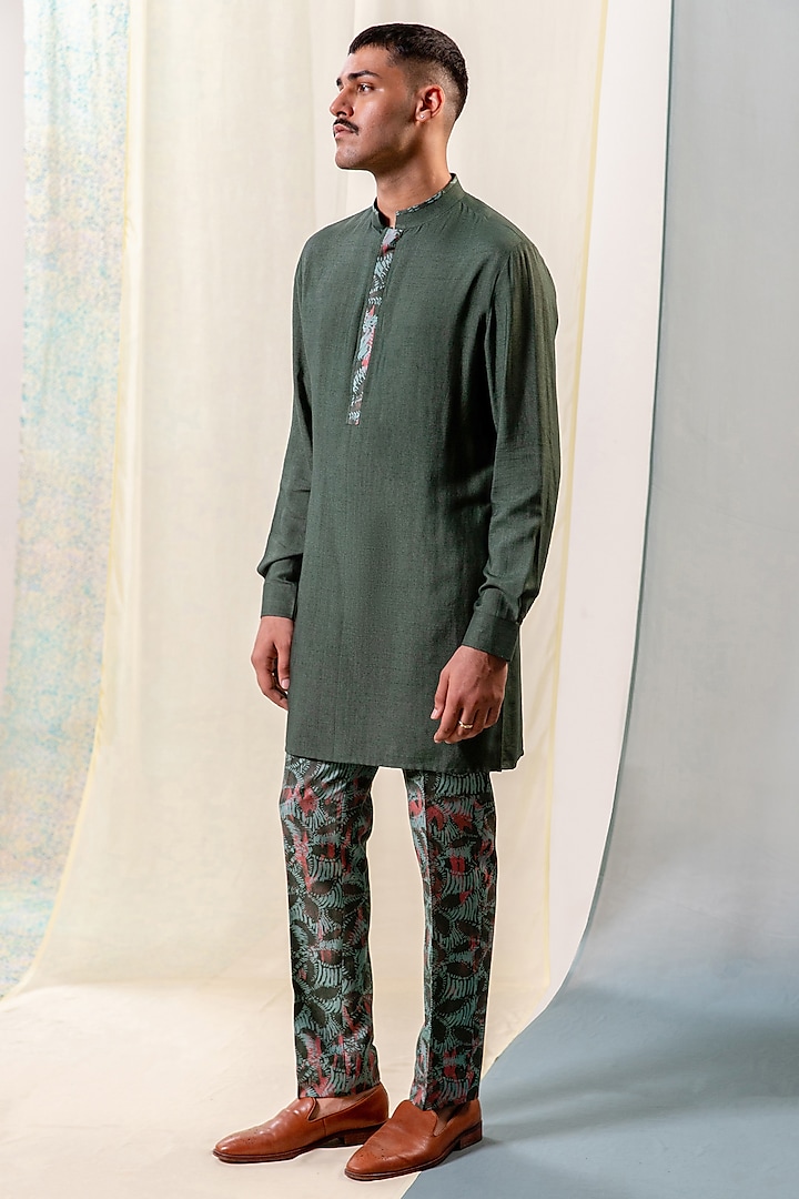 Muted Green Cotton Tussar Kurta by Philocaly