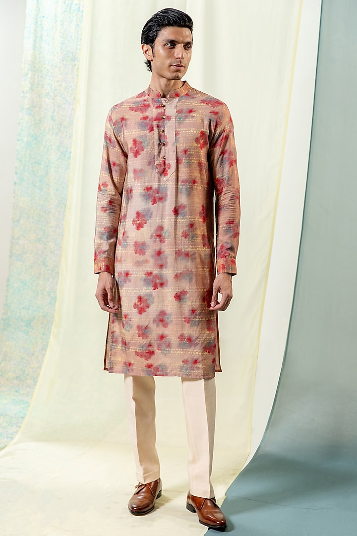 Cinnamon Cotton Tussar Floral Printed Kurta by Philocaly