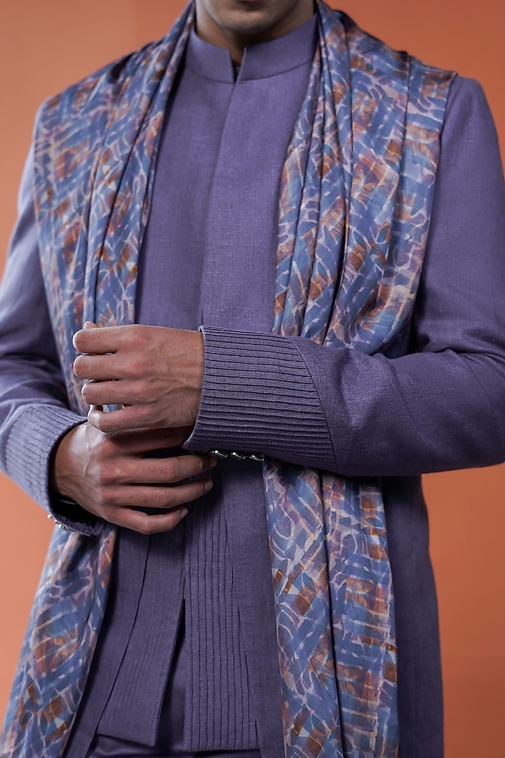 Purple Linen Bandhgala by Philocaly at Pernia's Pop Up Shop