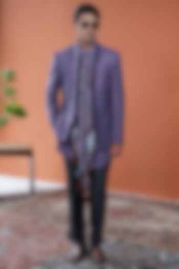 Purple Linen Bandhgala Set by Philocaly