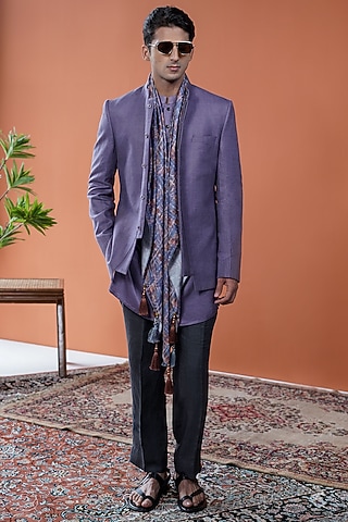 Purple Linen Bandhgala Set by Philocaly