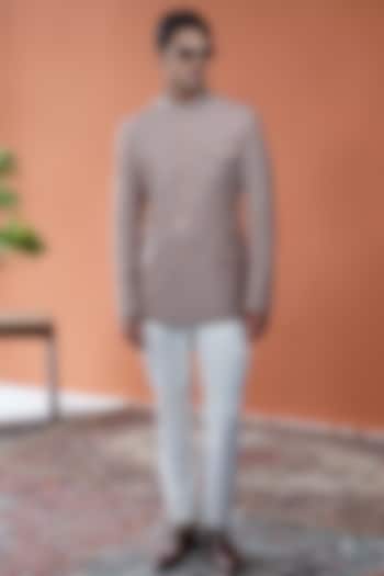 Pastel Brown Linen Bandhgala by Philocaly