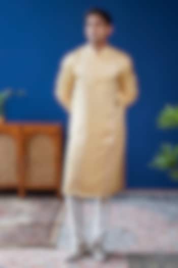 Champagne Gold Linen Satin Embroidered Kurta by Philocaly