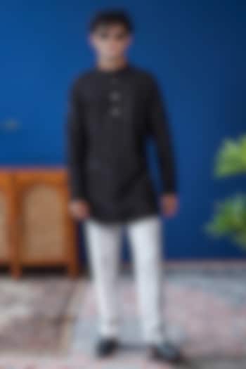 Black Silk Threadwork Kurta by Philocaly