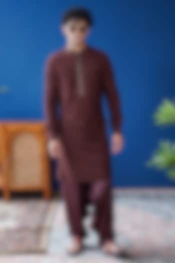 Brown Silk Zari Kurta by Philocaly