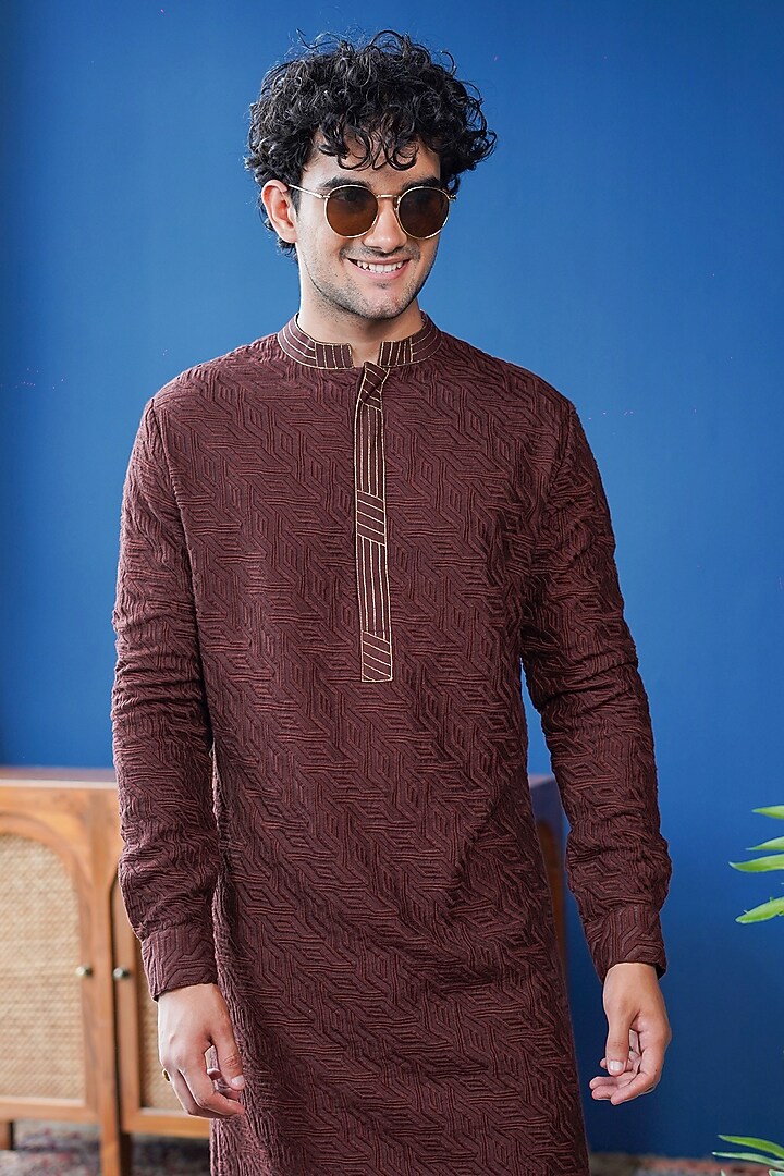Brown Silk Zari Kurta by Philocaly at Pernia's Pop Up Shop