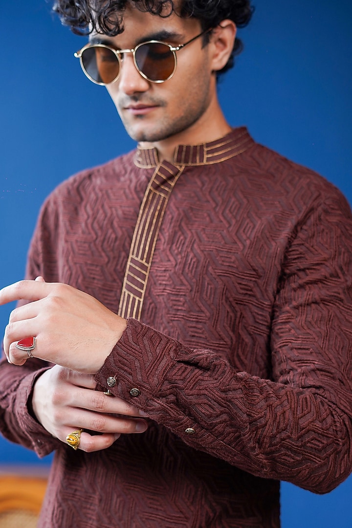 Brown Silk Zari Kurta by Philocaly at Pernia's Pop Up Shop