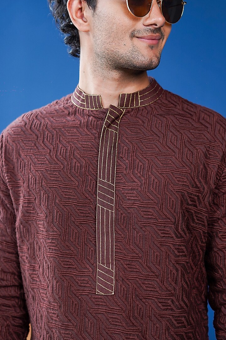 Brown Silk Zari Kurta by Philocaly at Pernia's Pop Up Shop