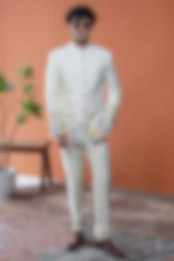 Off-White Silk Blend Flora Embroidered Bandhgala by Philocaly