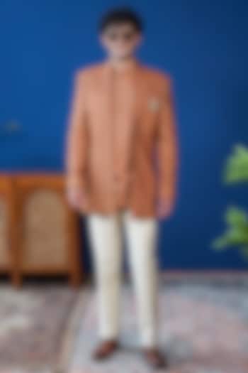 Rust Cotton Silk Open-Front Bandhgala by Philocaly