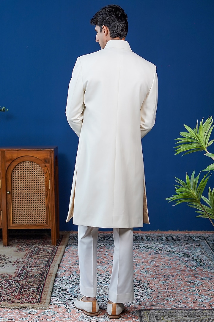 Off-White Perennial wool Embroidered Achkan by Philocaly at Pernia's Pop Up Shop
