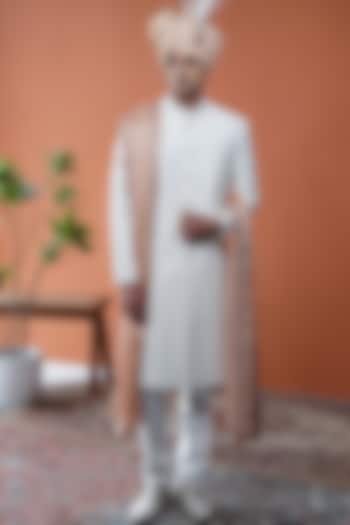 White Silk Blend Sherwani Set by Philocaly