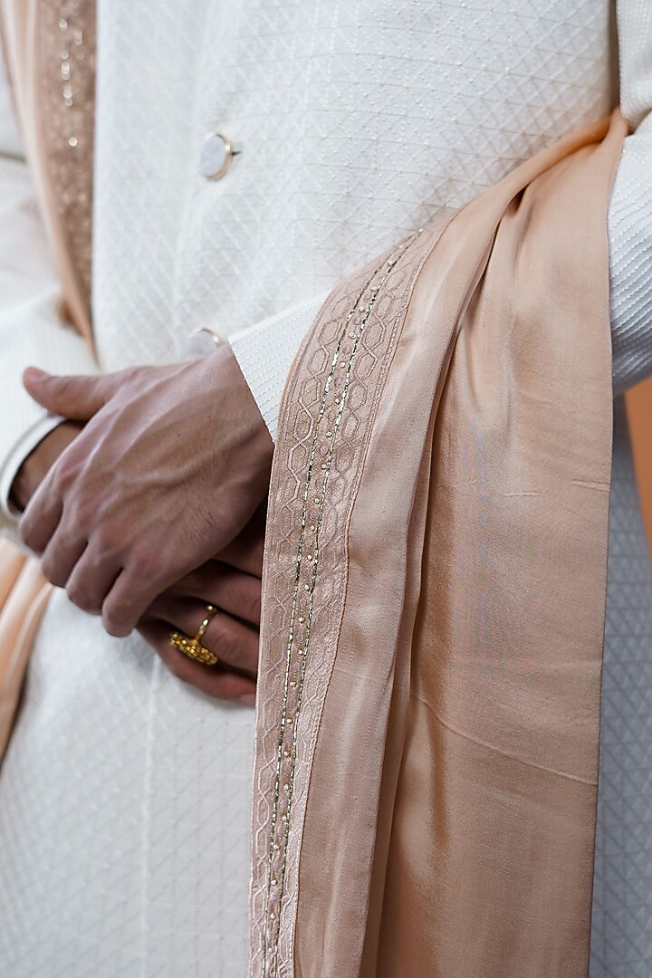 White Silk Blend Groom Sherwani Set by Philocaly at Pernia's Pop Up Shop