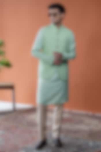 Mint Green Silk Embroidered Bundi Jacket by Philocaly at Pernia's Pop Up Shop