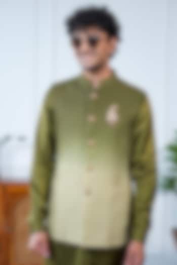 Green Ombre Silk Embroidered Bundi Jacket by Philocaly