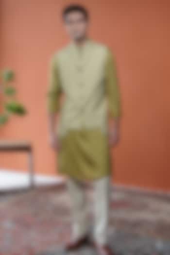 Olive Silk Blend Bundi Jacket Set by Philocaly