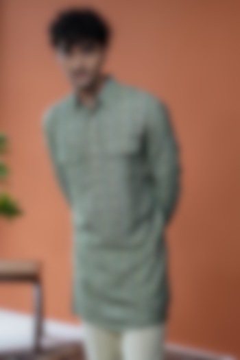 Green Cotton Tussar Printed Kurta by Philocaly at Pernia's Pop Up Shop