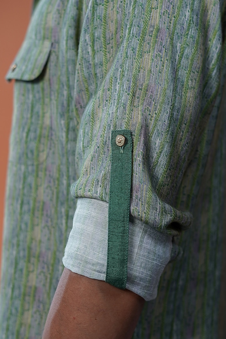 Green Cotton Tussar Printed Kurta by Philocaly at Pernia's Pop Up Shop
