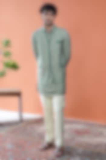 Green Cotton Tussar Printed Bundi Jacket Set by Philocaly at Pernia's Pop Up Shop