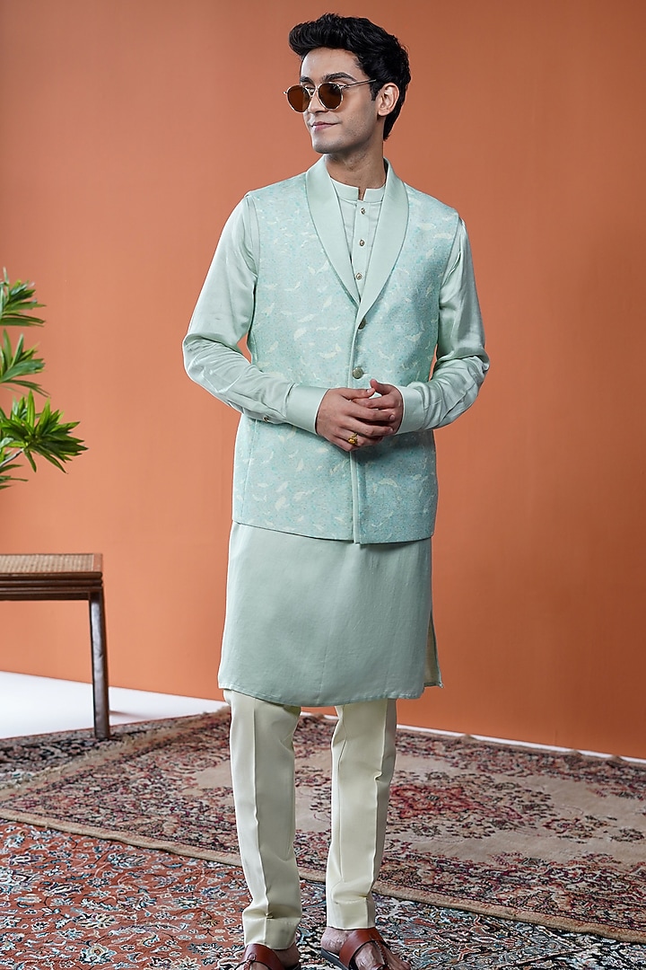 Purple Cotton Tussar Printed Bundi Jacket Set by Philocaly