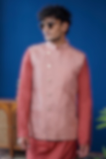 Salmon-Colored Silk Embroidered Bundi Jacket by Philocaly at Pernia's Pop Up Shop