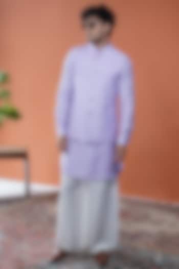 Lavender Cotton Tussar Embroidered Bundi Jacket Set by Philocaly