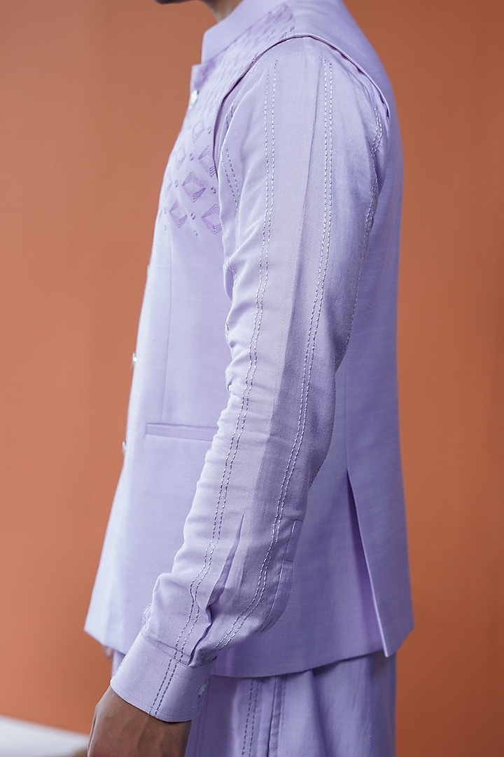 Lavender Cotton Tussar Embroidered Bundi Jacket Set by Philocaly at Pernia's Pop Up Shop
