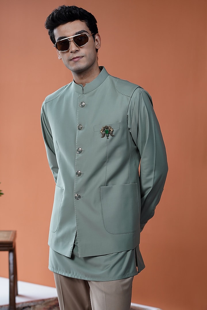 Sage Green Perennial Wool Bundi Jacket by Philocaly
