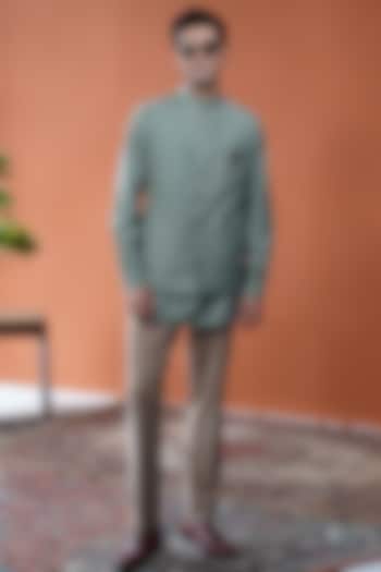 Sage Green Perennial Wool Bundi Jacket Set by Philocaly