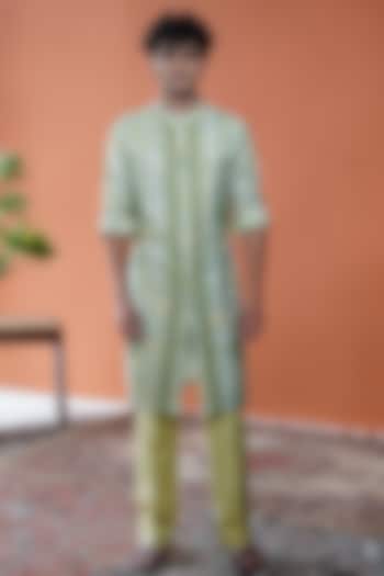 Green Cotton Tussar Printed Kurta by Philocaly