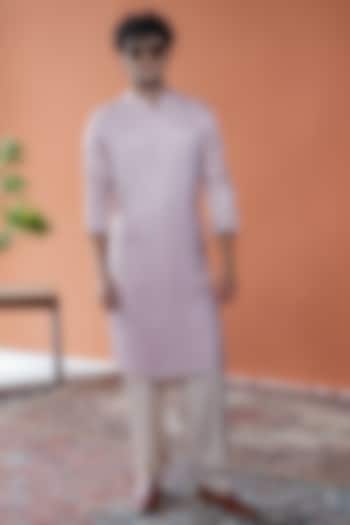 Blush Pink Linen Satin Tonal Embroidered Kurta by Philocaly