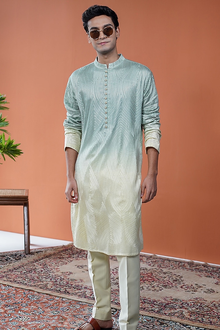 Green Ombre Silk Kurta by Philocaly at Pernia's Pop Up Shop