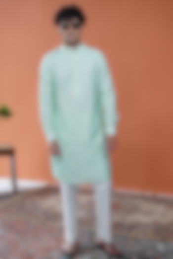 Mint Silk Embroidered Kurta by Philocaly at Pernia's Pop Up Shop