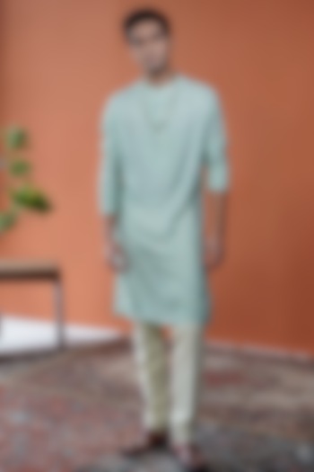 Sage Green Cotton Tussar Printed Kurta by Philocaly at Pernia's Pop Up Shop