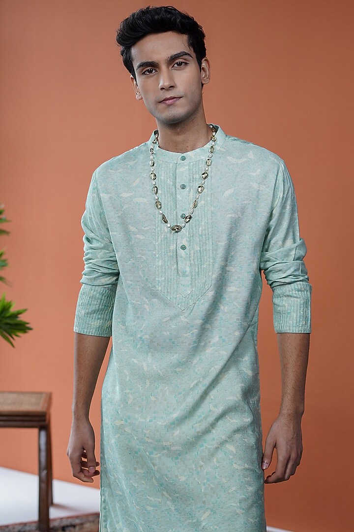 Sage Green Cotton Tussar Printed Kurta by Philocaly at Pernia's Pop Up Shop