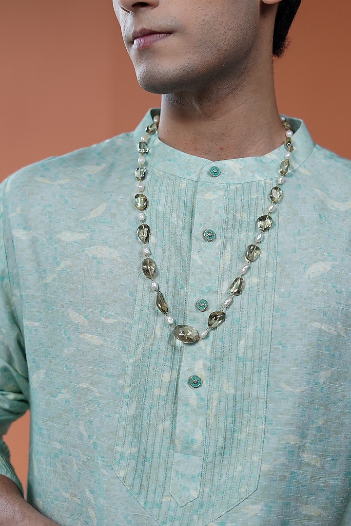 Sage Green Cotton Tussar Printed Kurta by Philocaly at Pernia's Pop Up Shop