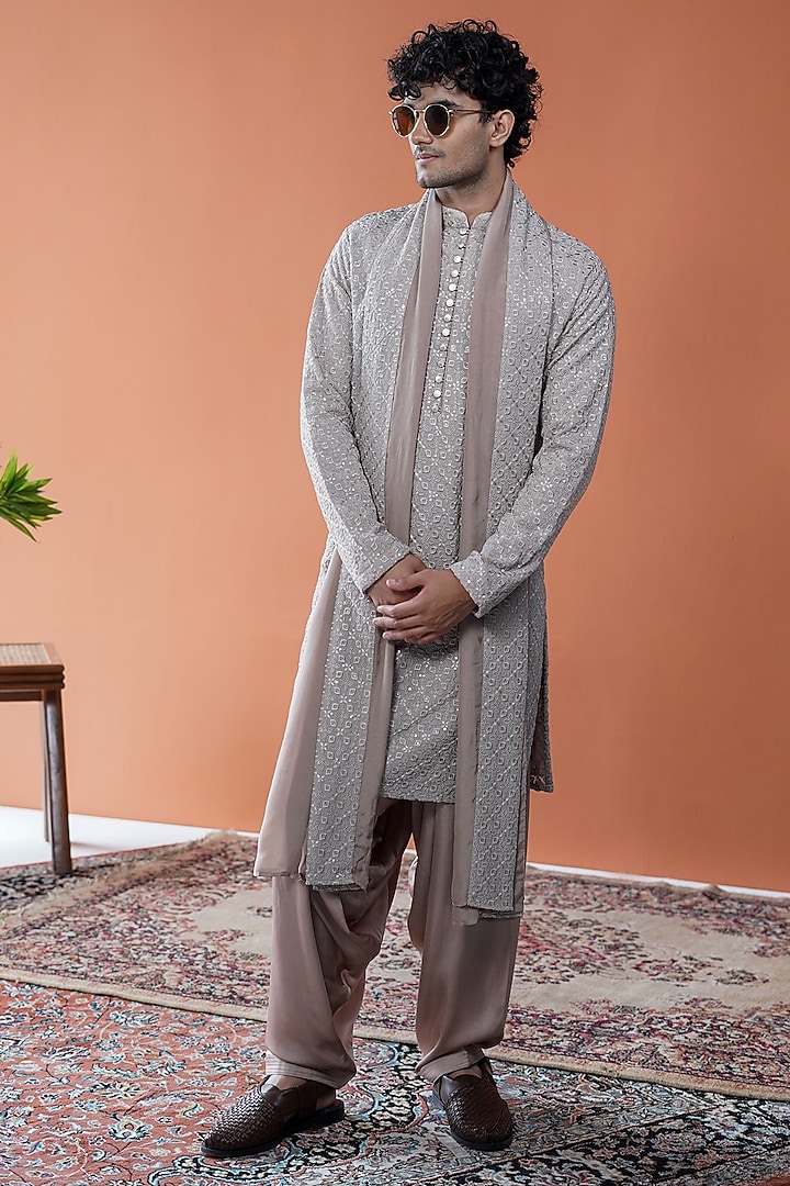Soft Beige Georgette Blend Kurta by Philocaly